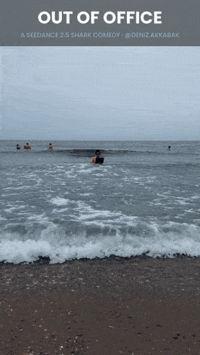 The finished 20-second take — one continuous handheld shot, shark included. (Open this document in Google Docs to watch it play.)