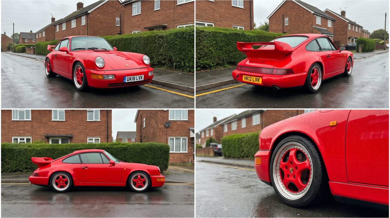 Reference 4 — the red Porsche 911 (four-panel sheet)