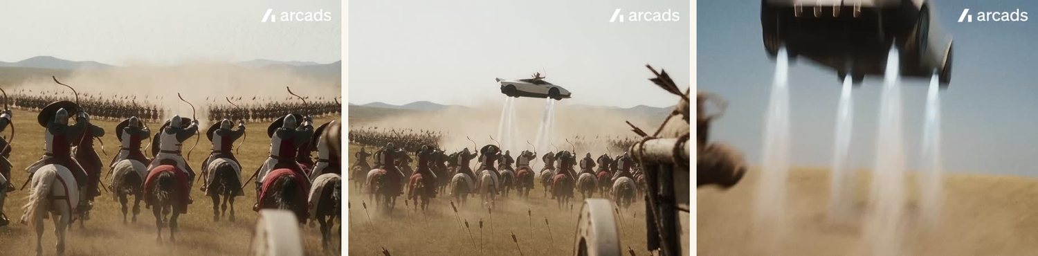 The waiting knights, the car leaving the army, the flight overhead.