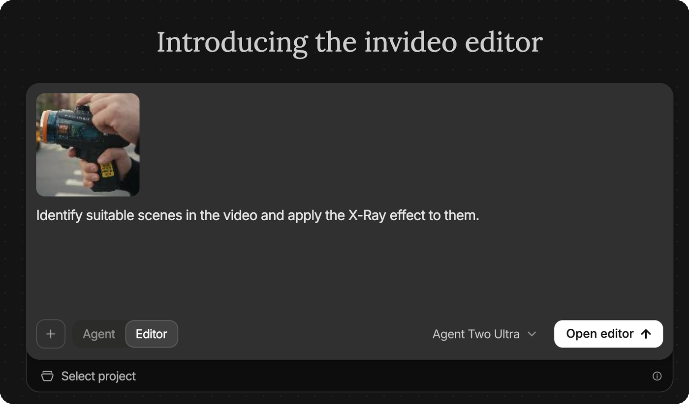 Checklist — upload your clip with + · type the opening instruction · press Open editor.