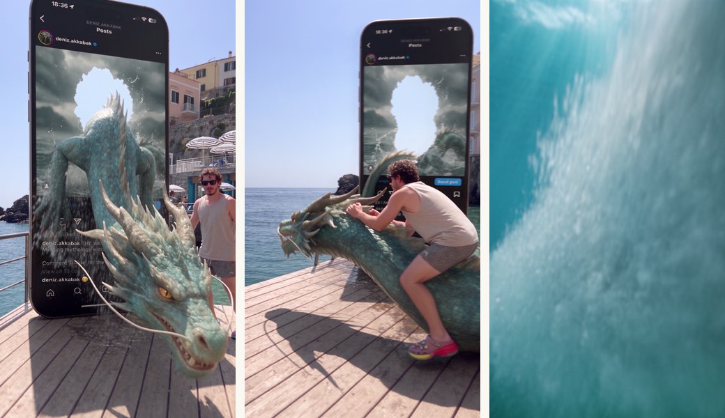 Off the pier — Stage 5 exit through the bezel, Stage 6 dive, Stage 7 underwater fly-past.
