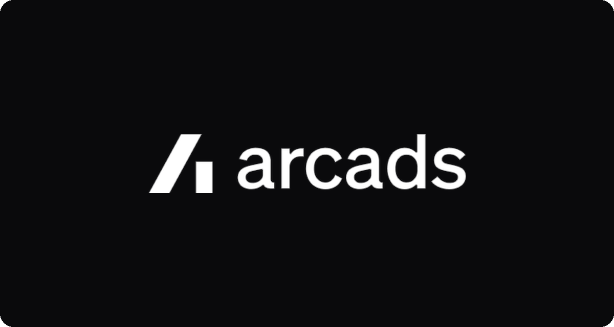 @Image 2 — the white Arcads wordmark on black: scoped to the paraglider canopy only, the black field read as canopy fabric.