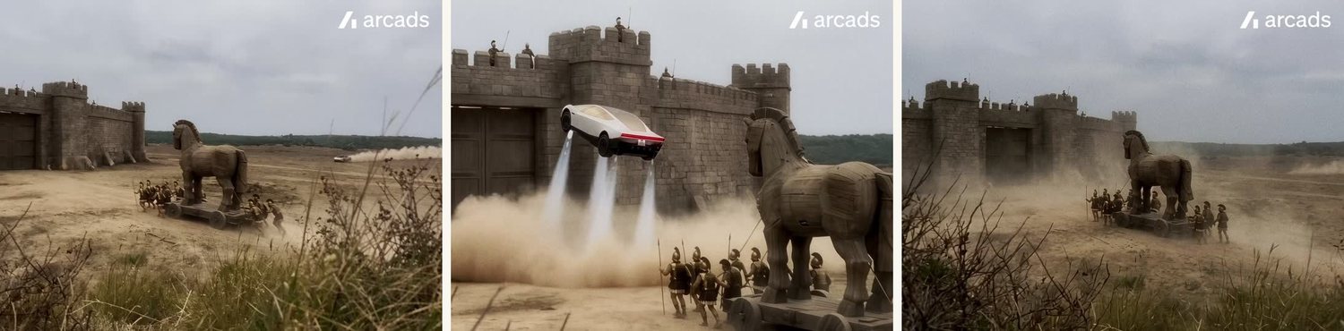 The horse, the liftoff over the wall, the frozen soldiers.