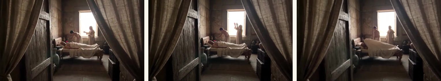 Scene 01 — three frames from the take used in the final cut.