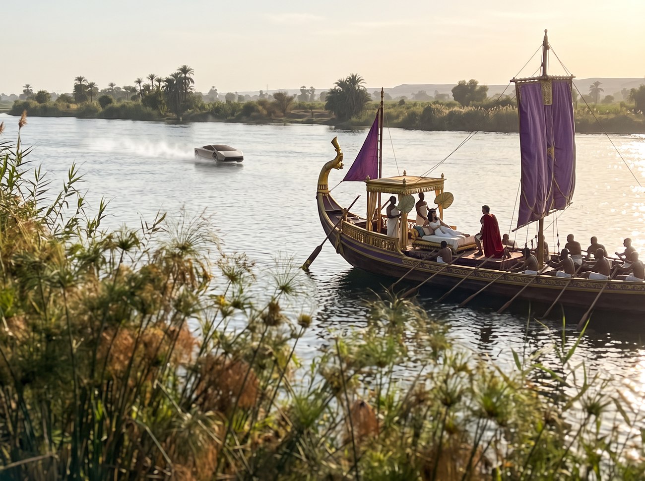 @Image 1 for the video — the barge from the reeds, the car skimming far down the river.