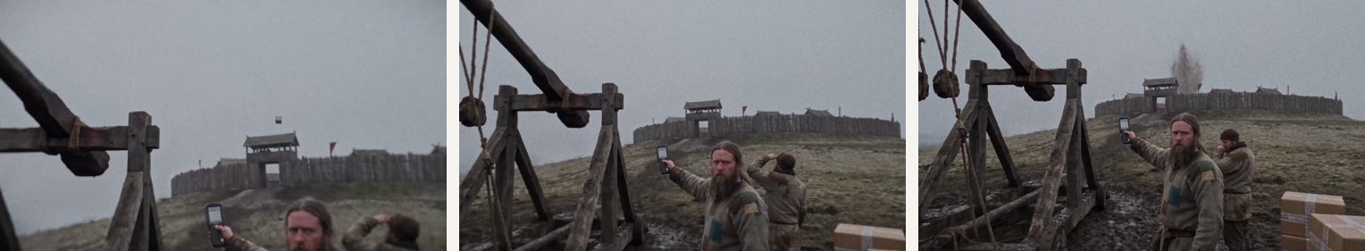 Scene 01 — three frames from the cut used in the final film.